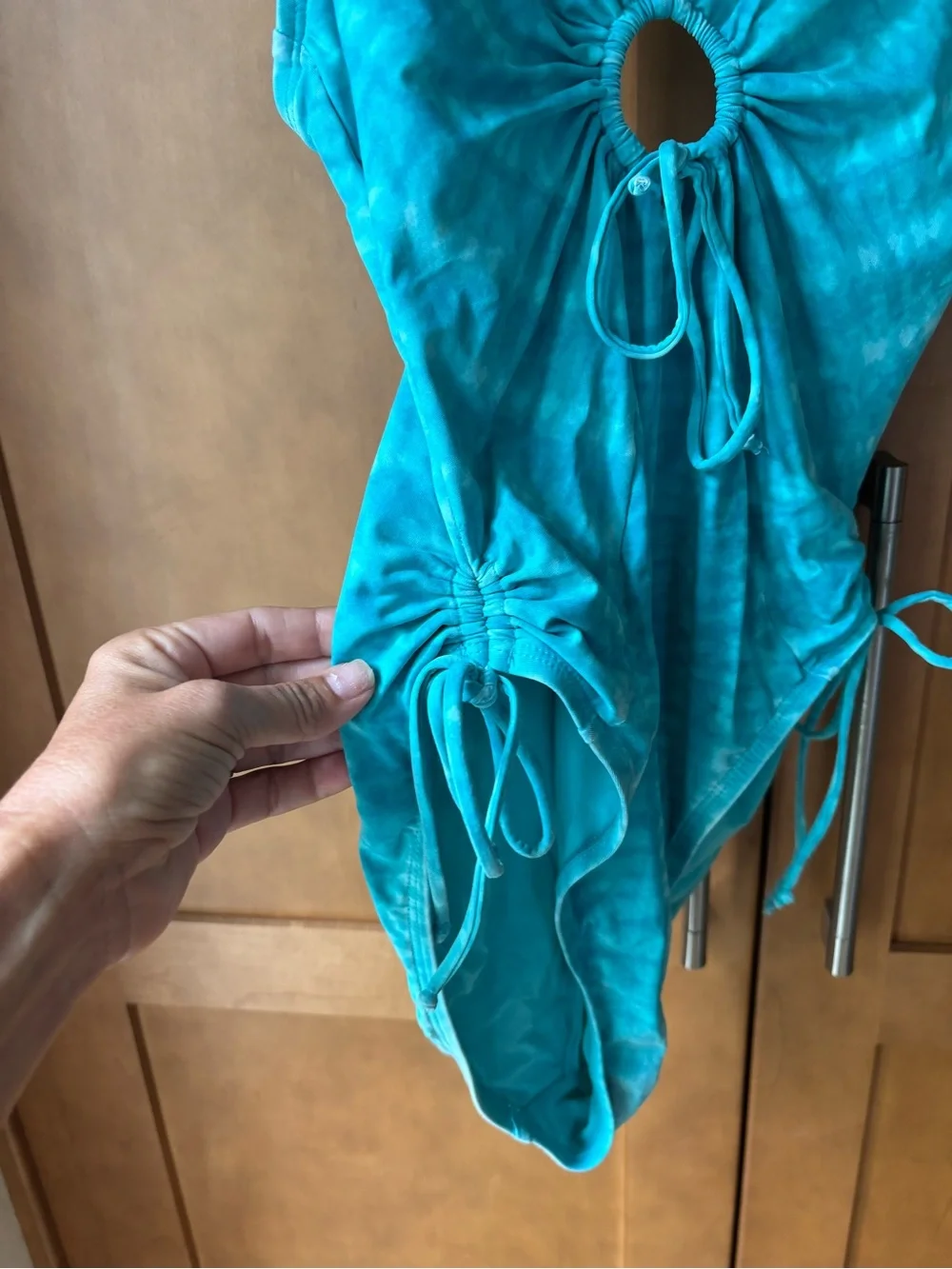Womens Turquoise One-Piece Swim Suit with Keyhole Front